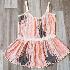 Umgee Lace Trim Button Down Tunic with Tassels